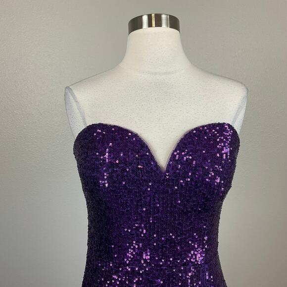 Strapless Sequined Evening Gown Purple Size 6 Thigh Slit Column Dress by AQUA - Picture 7 of 14